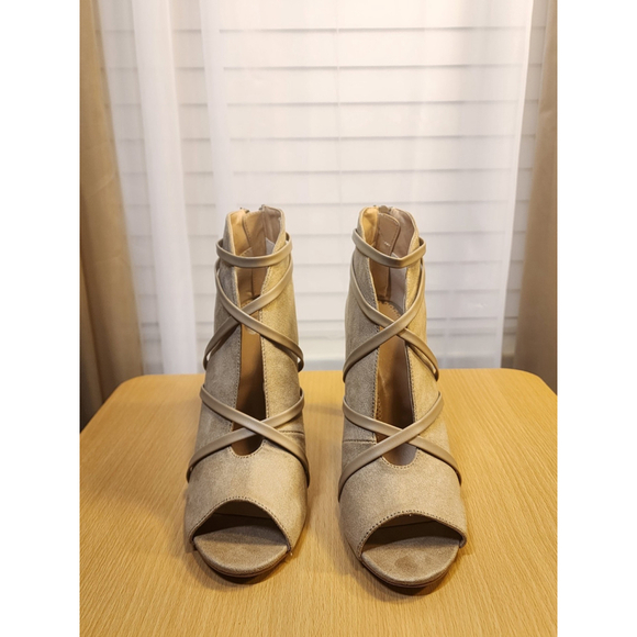 Journee Collection Samara Peep Toe Stiletto Heel Sandals Bootie 10 M Taupe Khaki - Picture 9 of 15